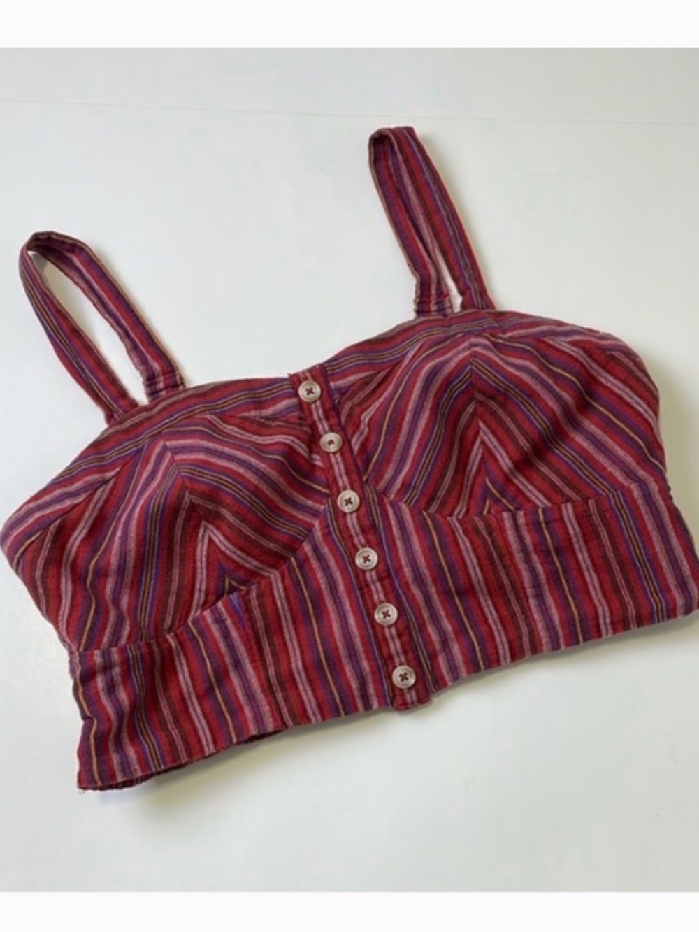 American Eagle Cotton Linen Blend Striped Crop Tank Top Size L Smocked Back